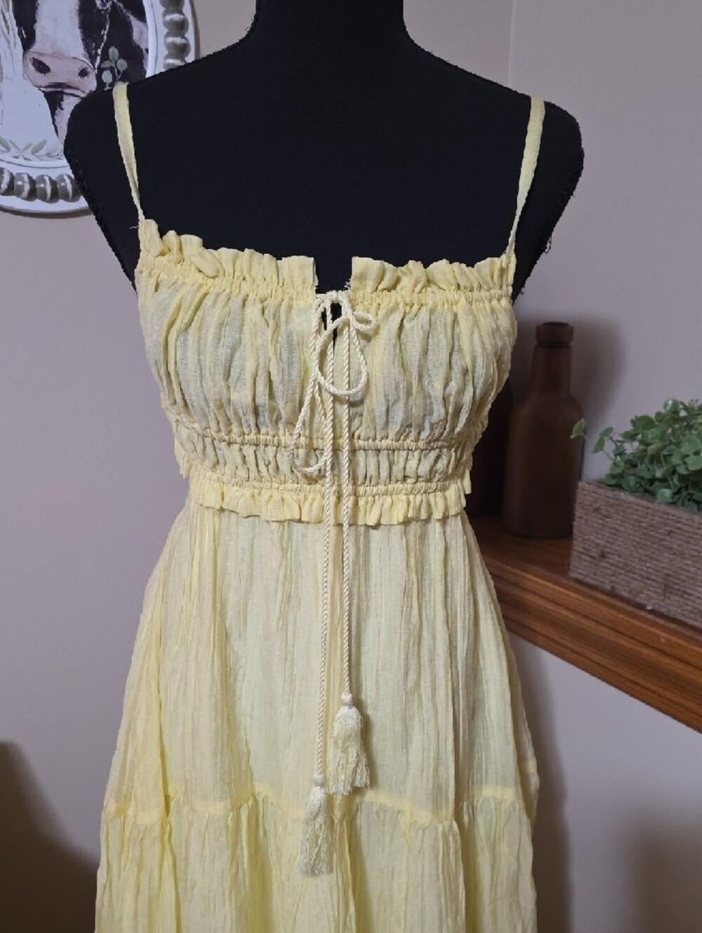 Yellow Tiered Maxi Sundress with Tassel Tie - Picture 2 of 10